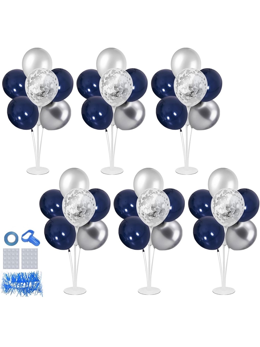 Navy Blue and Silver Balloon Centerpiece Set by
